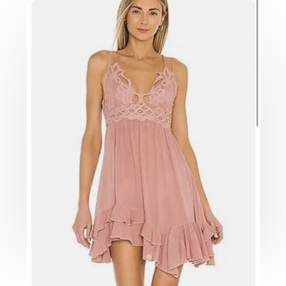 Free People Dresses & Skirts - Free People One Adella Crinkle Slip Dress Lace Bralette Rose - Size Medium